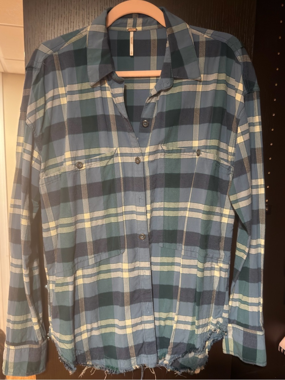 Free People Blue Plaid Button-Front Shirt Small